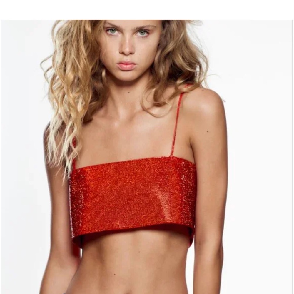 Zara Red Glitter Crop Top